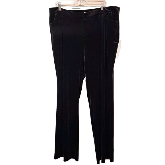 Calvin Klein High-Rise Black Velvet Casual Trouser Dress Pants Womens Plus Sz 18 - Picture 1 of 10